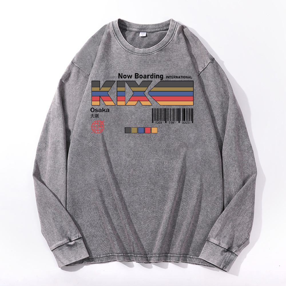 Kansai International Airport Vintage Cotton Wash Crewneck Long-Sleeve T-Shirt