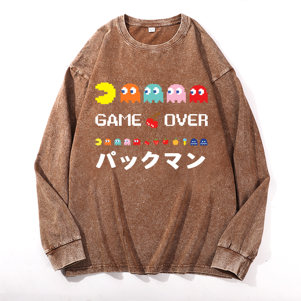 Pacman Vintage Cotton Wash Crewneck Long-Sleeve T-Shirt