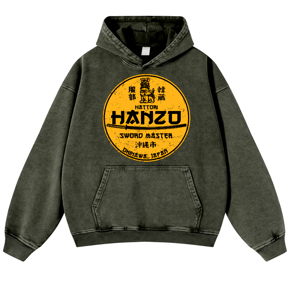 Hattori Hanzo Komainu Okinawa Japan Design Vintage Washed Thick Cotton Hoodie