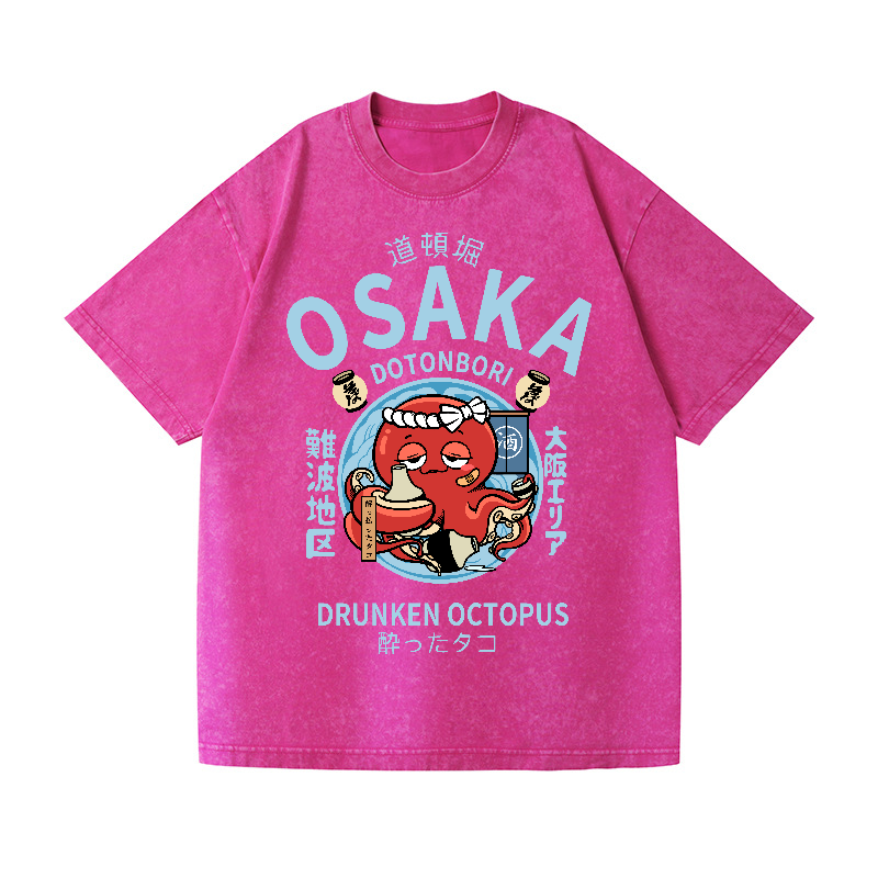 Osaka Dotonbori Drunken Octopus Vintage Wash Japanese Design T-Shirt
