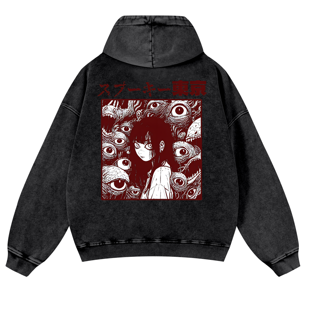 Horror manga Vintage Washed Cotton Back Art Hoodie