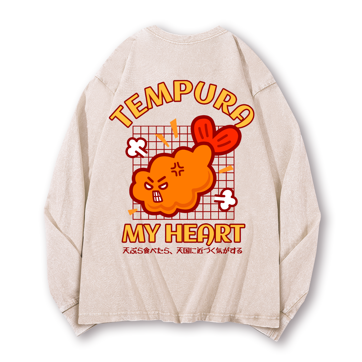 Tempura Vintage Washed Cotton Back Art Long-sleeve T-shirt
