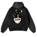 Ramen Cat Vintage Washed Cotton Back Art Hoodie