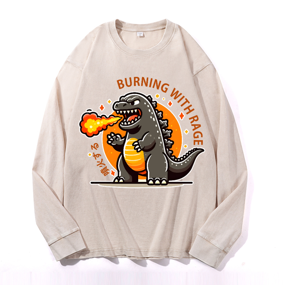 Burning Kaiju Vintage Cotton Wash Long-sleeve T-shirt