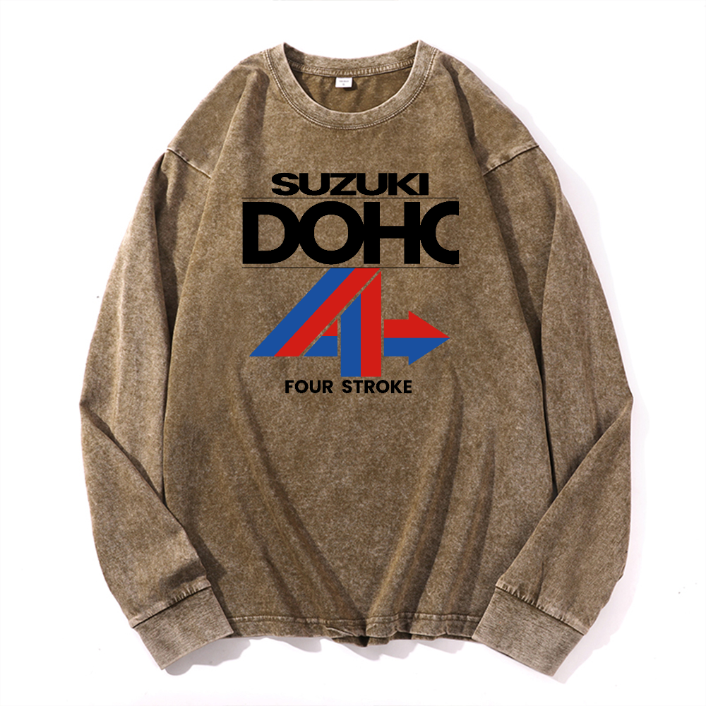 Suzuki DOHC Vintage Cotton Wash Crewneck Long-Sleeve T-Shirt