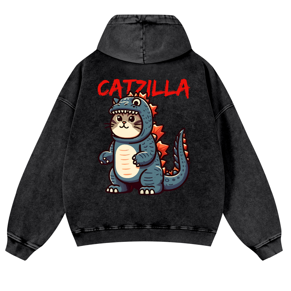 Cat Kaiju Catzilla Vintage Washed Cotton Back Art Hoodie