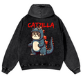 Cat Kaiju Catzilla Vintage Washed Cotton Back Art Hoodie