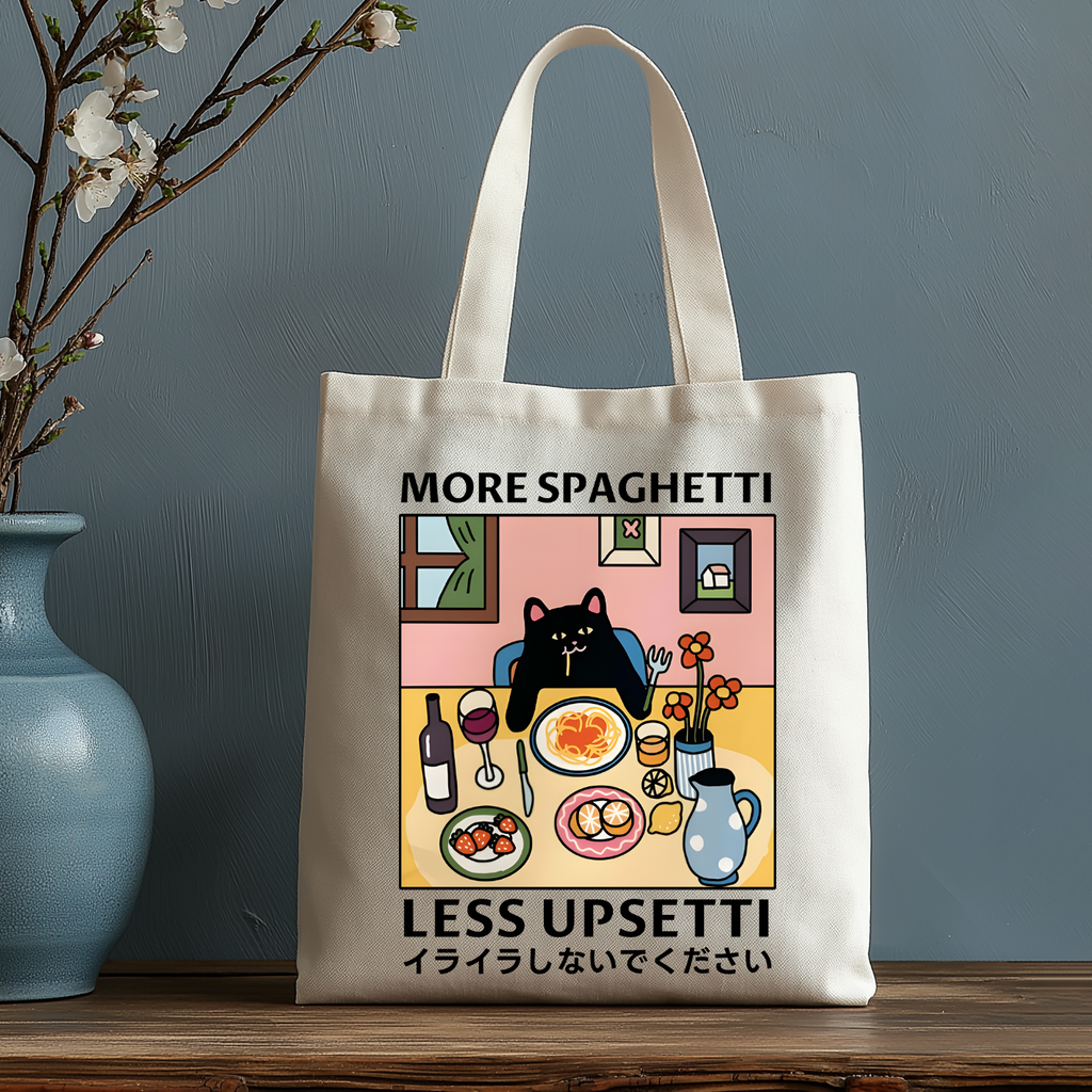 Spaghetti Cat Japanese Style Canvas Tote Bag