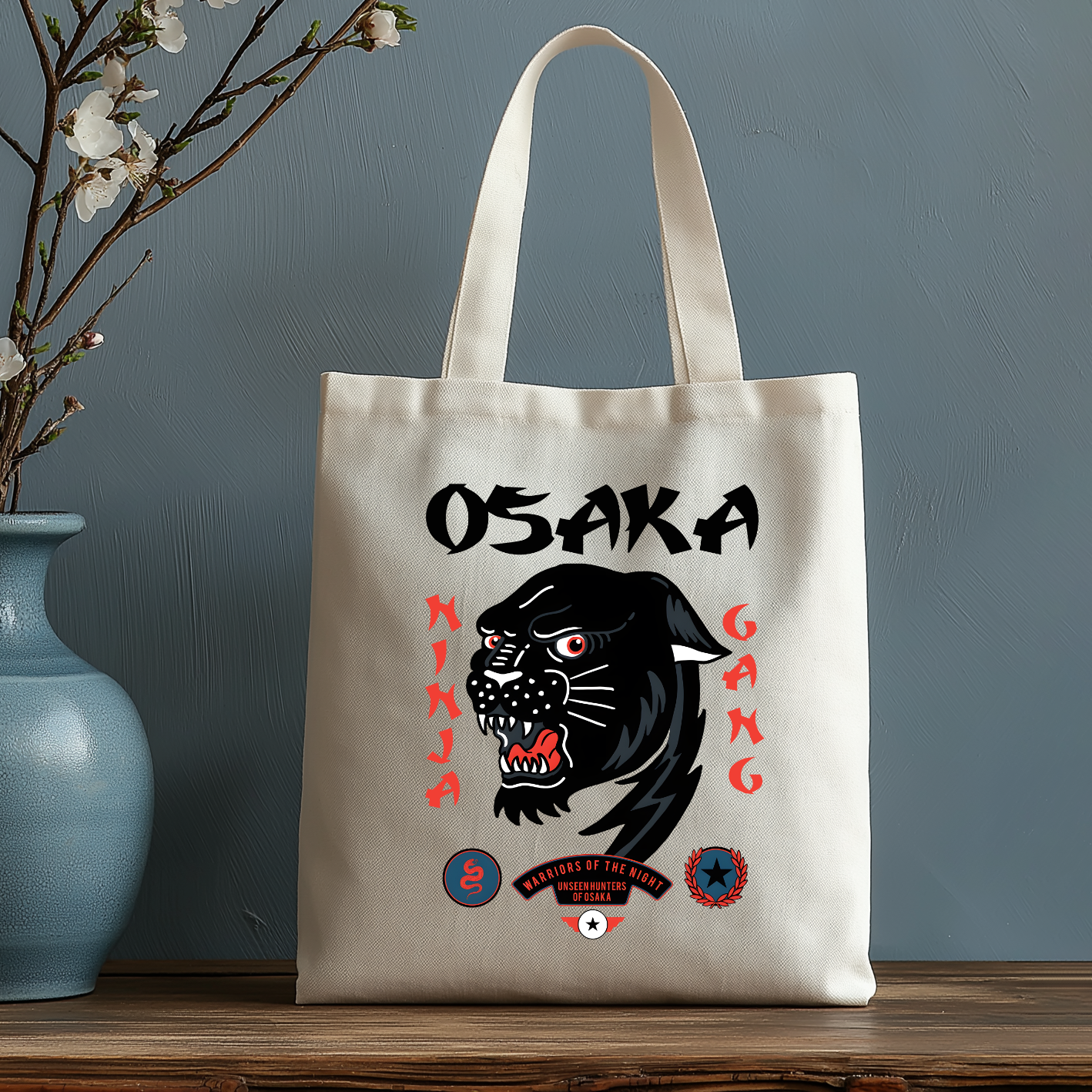 Osaka Panther Japanese Style Canvas Tote Bag