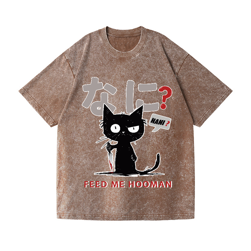 Cat Feed Me Vintage Wash Japanese Design T-Shirt