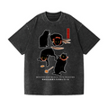 Black Cat Vintage Wash Japanese Design T-Shirt