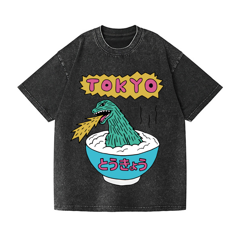Kaiju The Monster Rice of Tokyo Vintage Wash Japanese Design T-Shirt