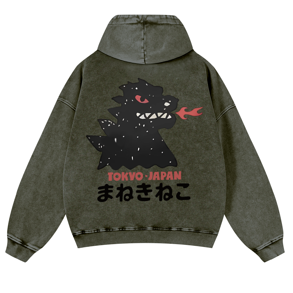 Kaiju Monster Tokyo Japan Vintage Washed Cotton Back Art Hoodie