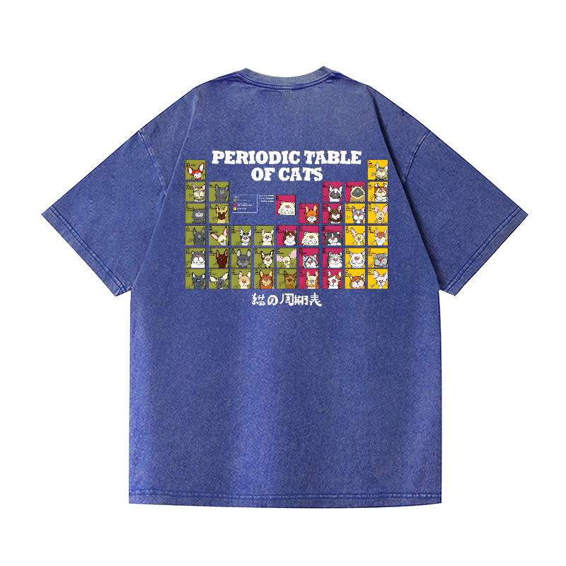 Periodic Table of Cats Vintage Wash Japanese Design Back Art T-Shirt