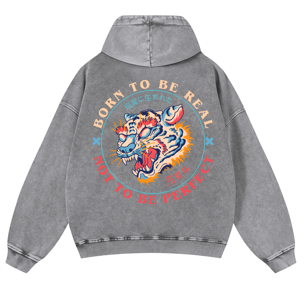 Tiger Vintage Washed Cotton Back Art Hoodie