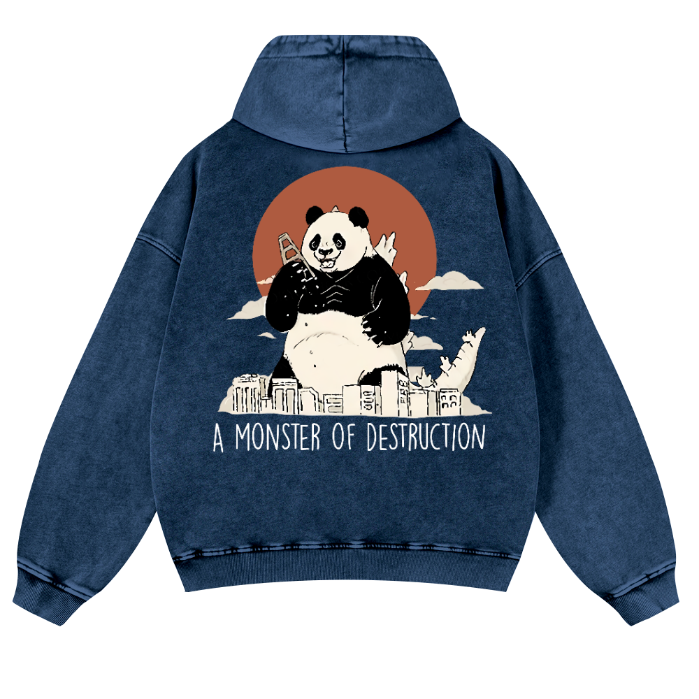 Panda Kaiju Vintage Washed Cotton Back Art Hoodie