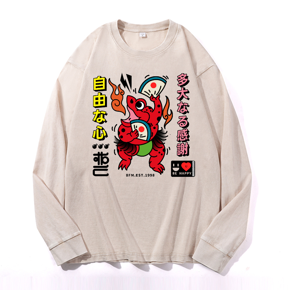 Frog Vintage Cotton Wash Crewneck Long-Sleeve T-Shirt