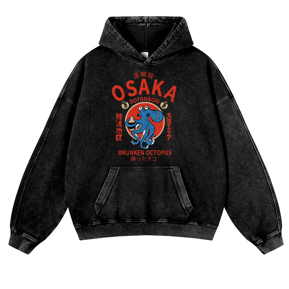Osaka Drunken Octopus Vintage Washed Thick Cotton Hoodie