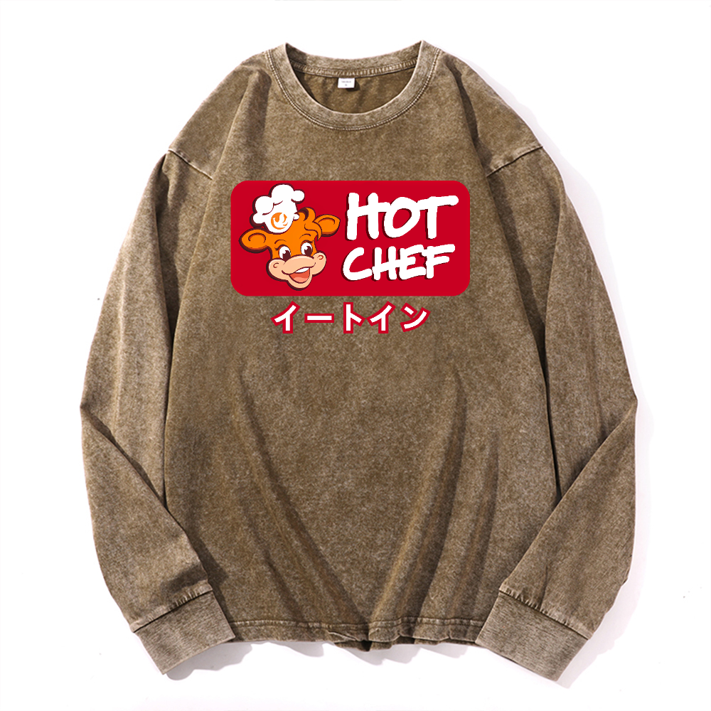 Hot Chef Vintage Cotton Wash Crewneck Long-Sleeve T-Shirt