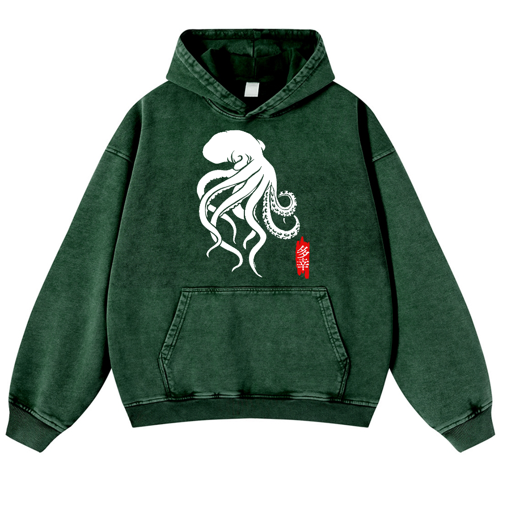 Octopus Vintage Washed Thick Cotton Hoodie