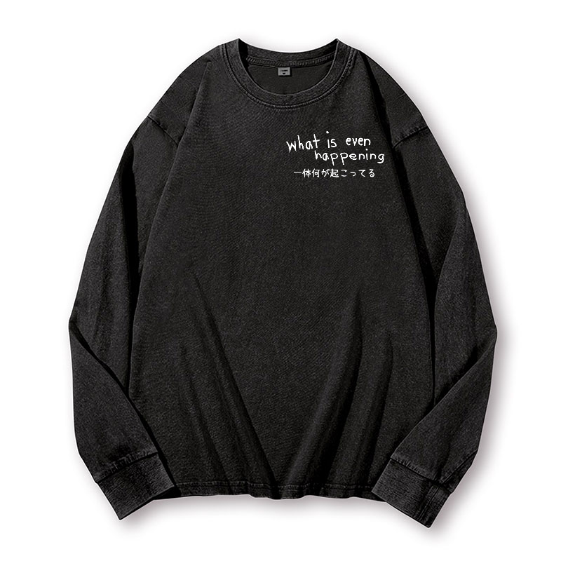 What Is Happening Vintage Washed Cotton Back Art Long-sleeve T-shirt