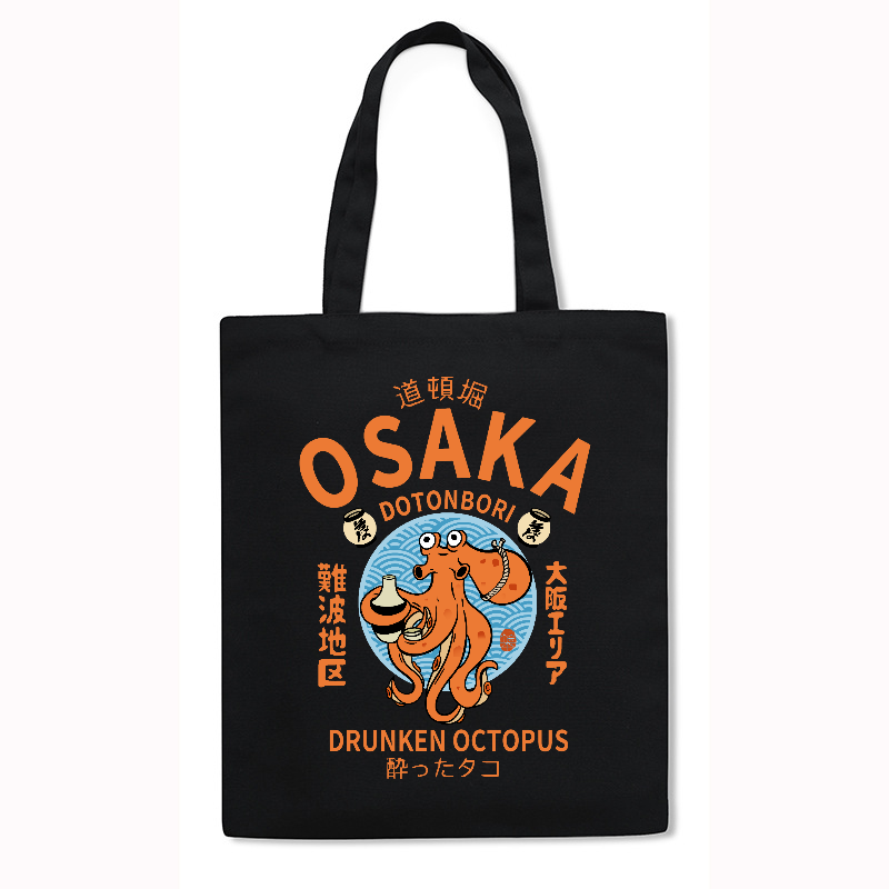Osaka Dotonbori Drunken Octopus  Japanese Style Canvas Tote Bag