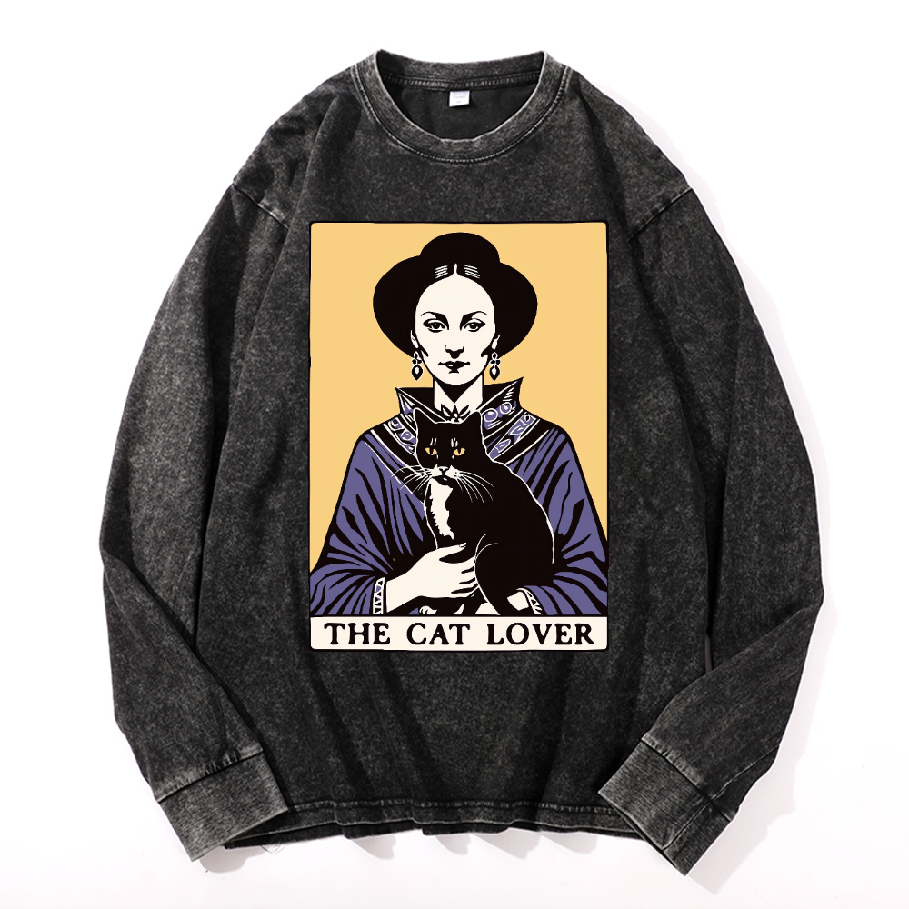 The Cat Lover Vintage Cotton Wash Crewneck Long-Sleeve T-Shirt