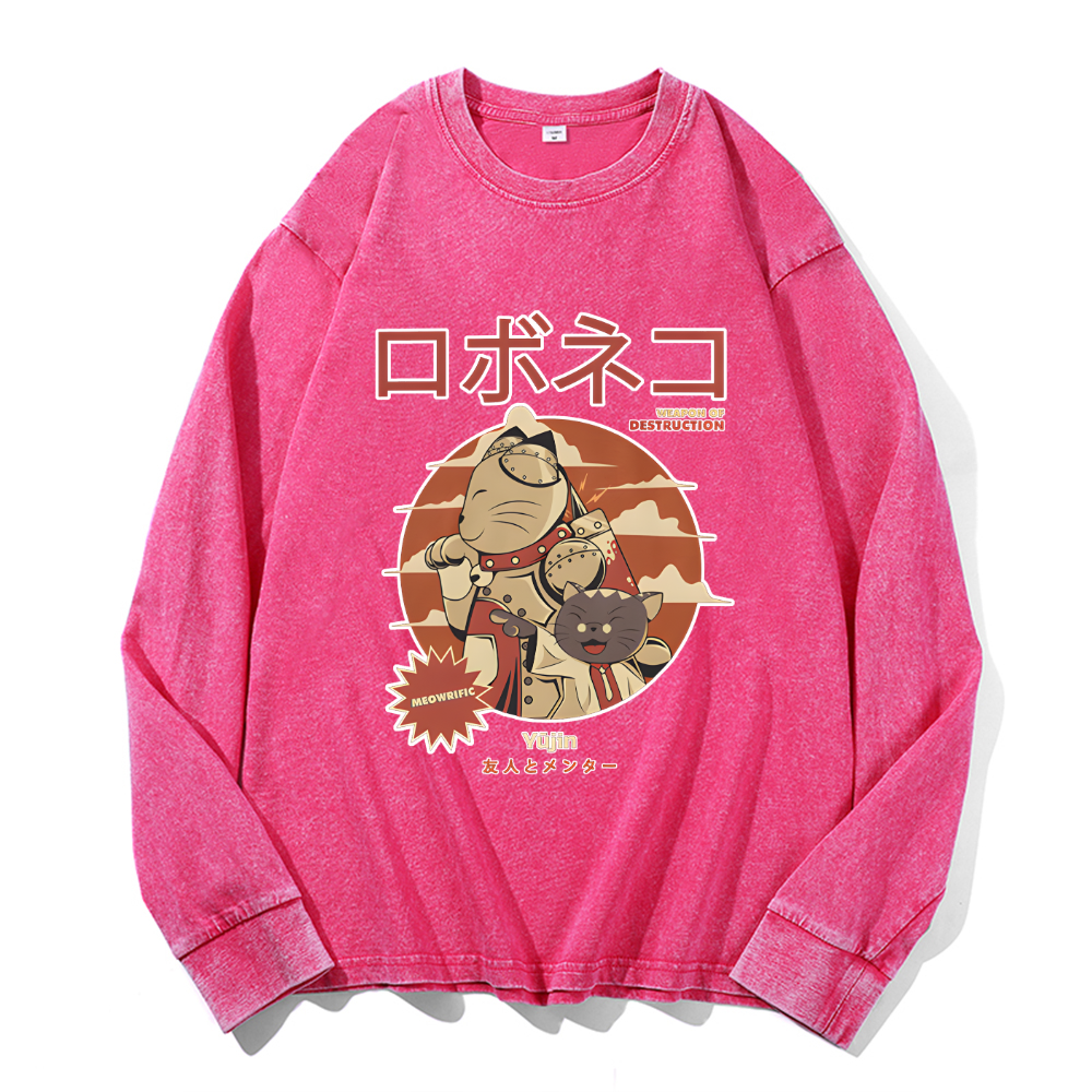 Vintage Cotton Wash Crewneck Long-Sleeve T-Shirt