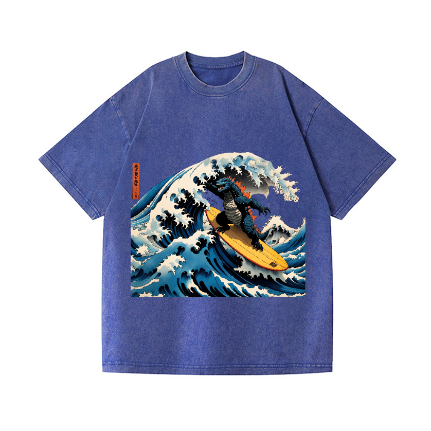 Kaiju Wave Vintage Wash Japanese Design T-Shirt