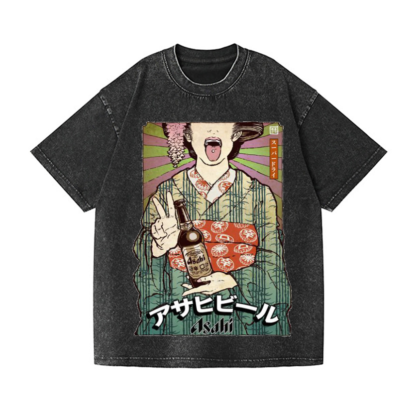 Asahi Breweries Beer Vintage Wash Japanese Design T-Shirt