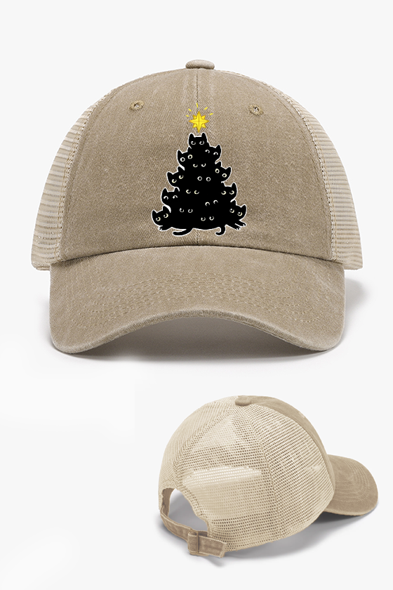 Christmas Tree Cat Vintage Cotton Breathable Hat