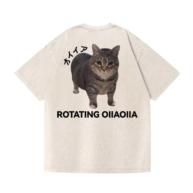 OIIA Cat Vintage Wash Japanese Design Back Art T-Shirt