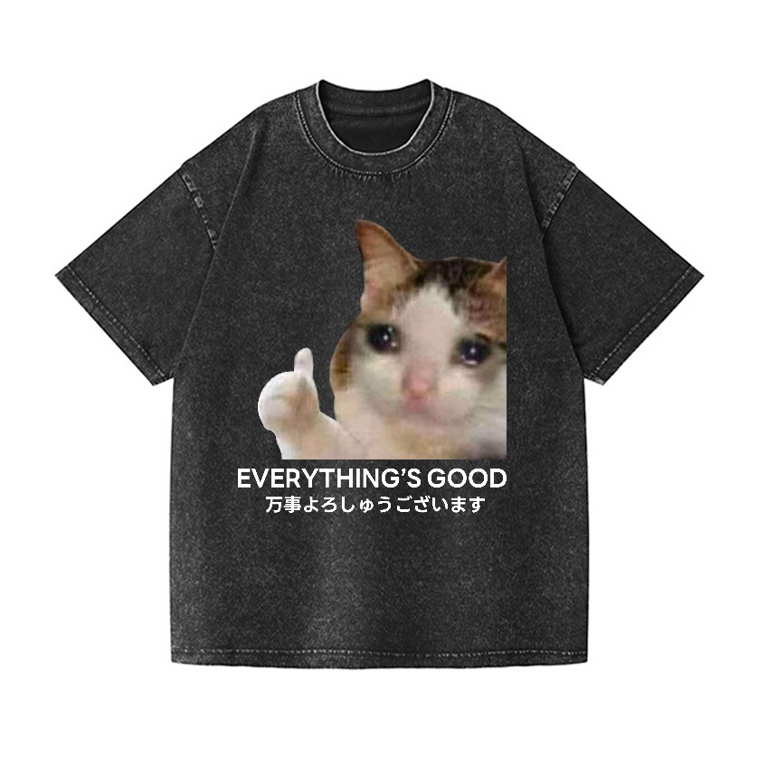 Cat Vintage Wash Japanese Design T-Shirt