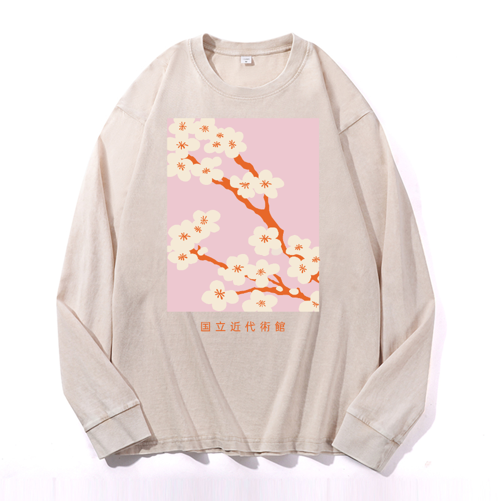 Sakura Vintage Cotton Wash Crewneck Long-Sleeve T-Shirt