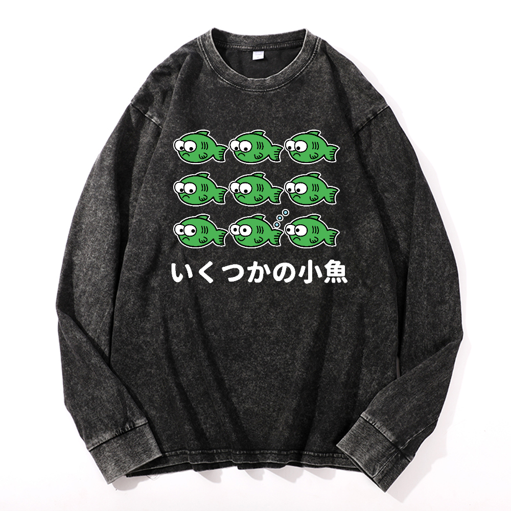 Fish Vintage Cotton Wash Crewneck Long-Sleeve T-Shirt