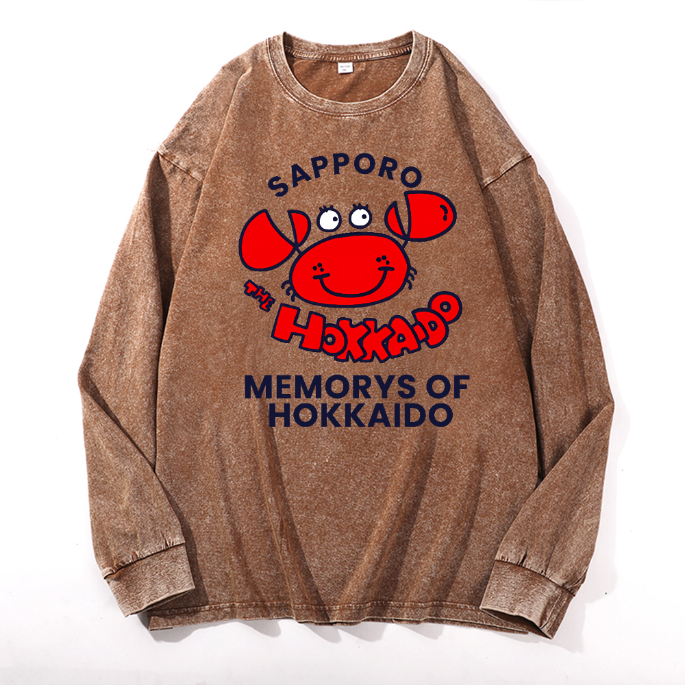 Sapporo Vintage Cotton Wash Crewneck Long-Sleeve T-Shirt