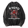 Kyoto Octopus Samurai Vintage Cotton Wash Long-sleeve T-shirt