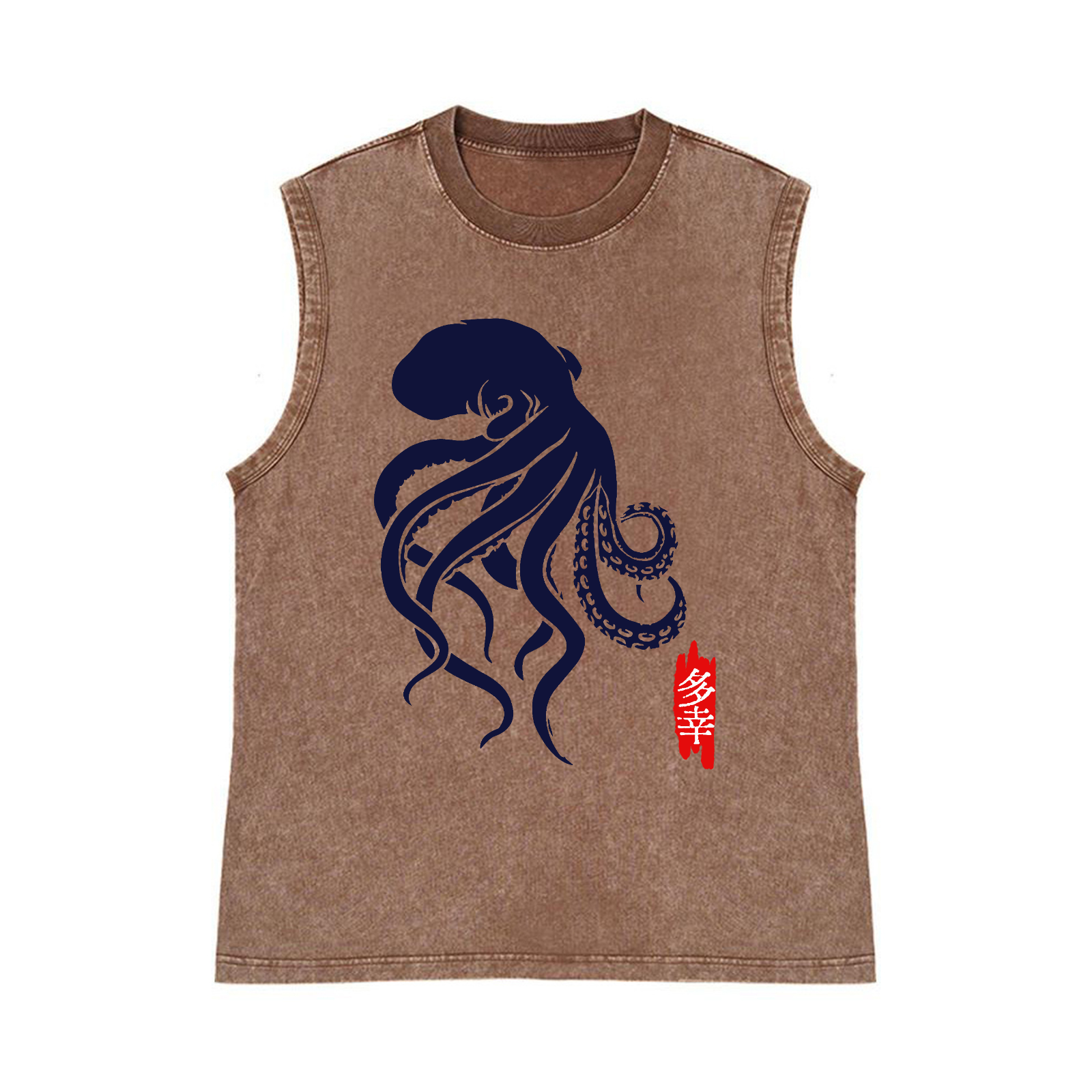 Octopus Pure Cotton Wash-Dyed Sleeveless Tank Top