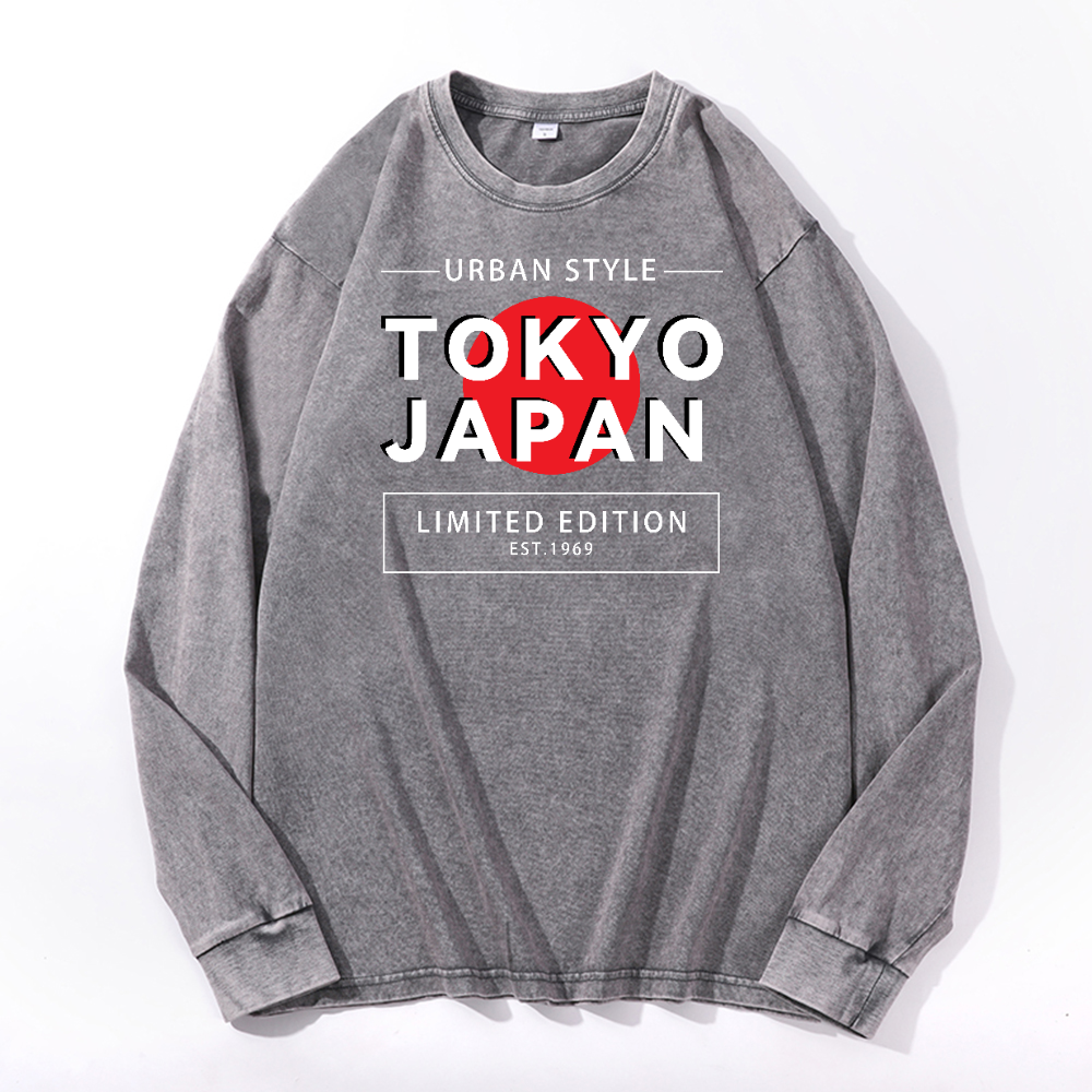 Tokyo Japan Vintage Cotton Wash Crewneck Long-Sleeve T-Shirt