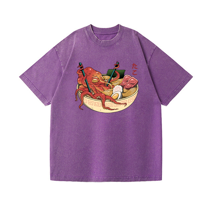 Ramen Octopus Vintage Wash Japanese Design T-Shirt