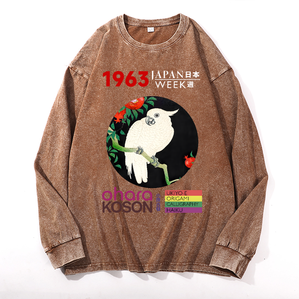 Ohara Koson Vintage Cotton Wash Crewneck Long-Sleeve T-Shirt