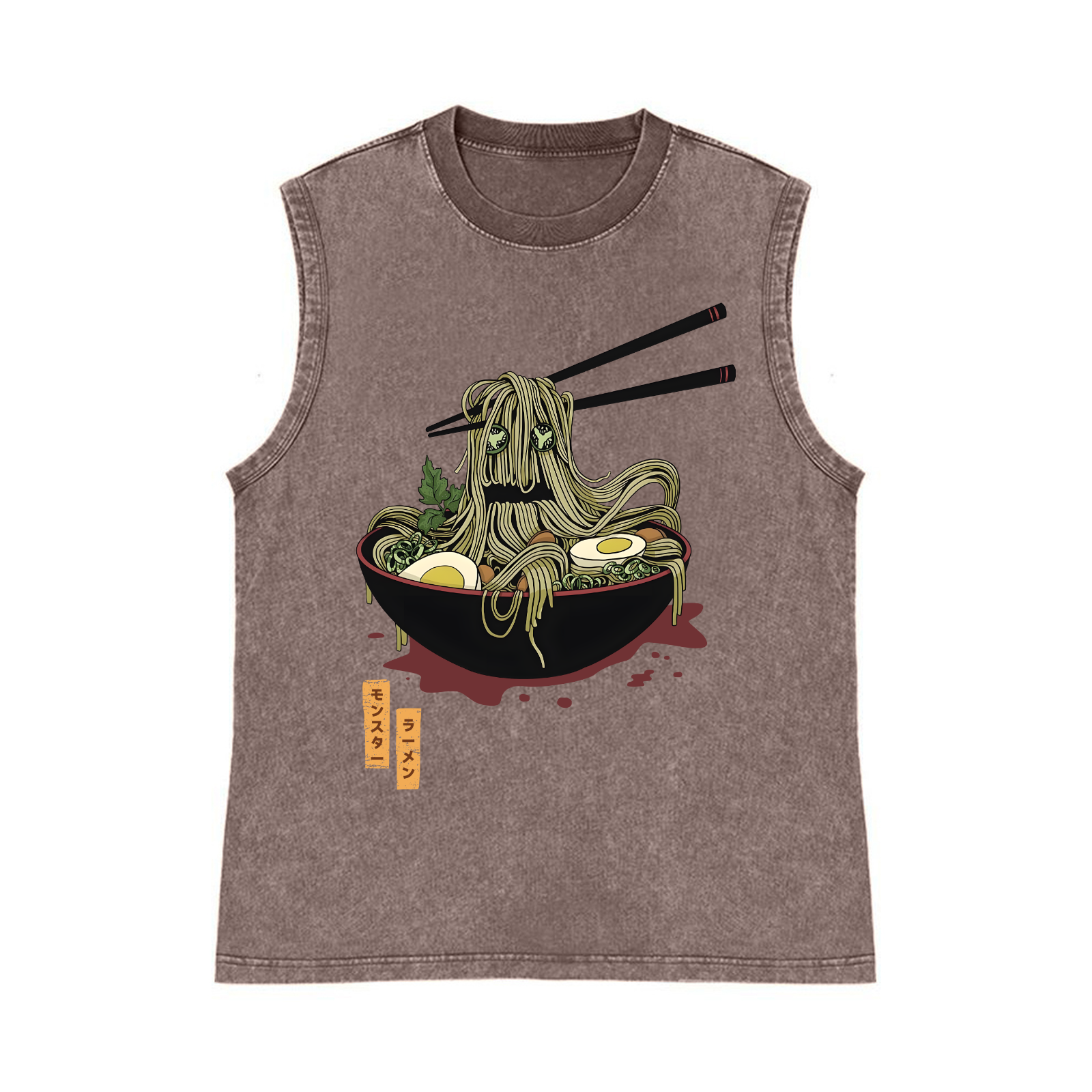 Ramen Monster Pure Cotton Wash-Dyed Sleeveless Tank Top