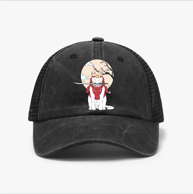 Samurai Cat Vintage Cotton Breathable Hat