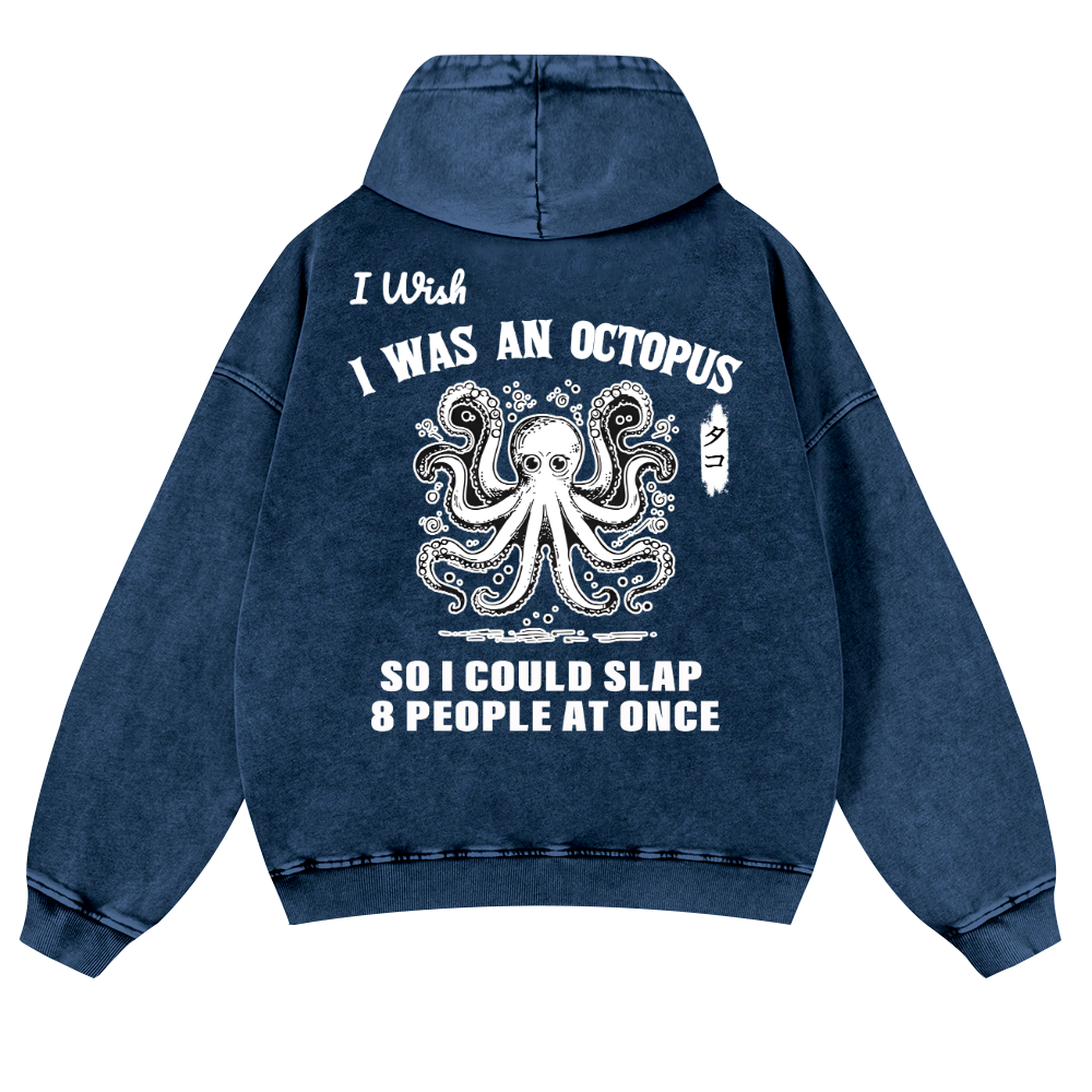Octopus Vintage Washed Cotton Back Art Hoodie