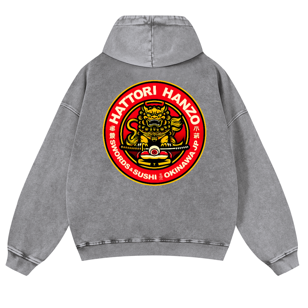Okinawa  Hattori Hanzo Vintage Washed Cotton Back Art Hoodie