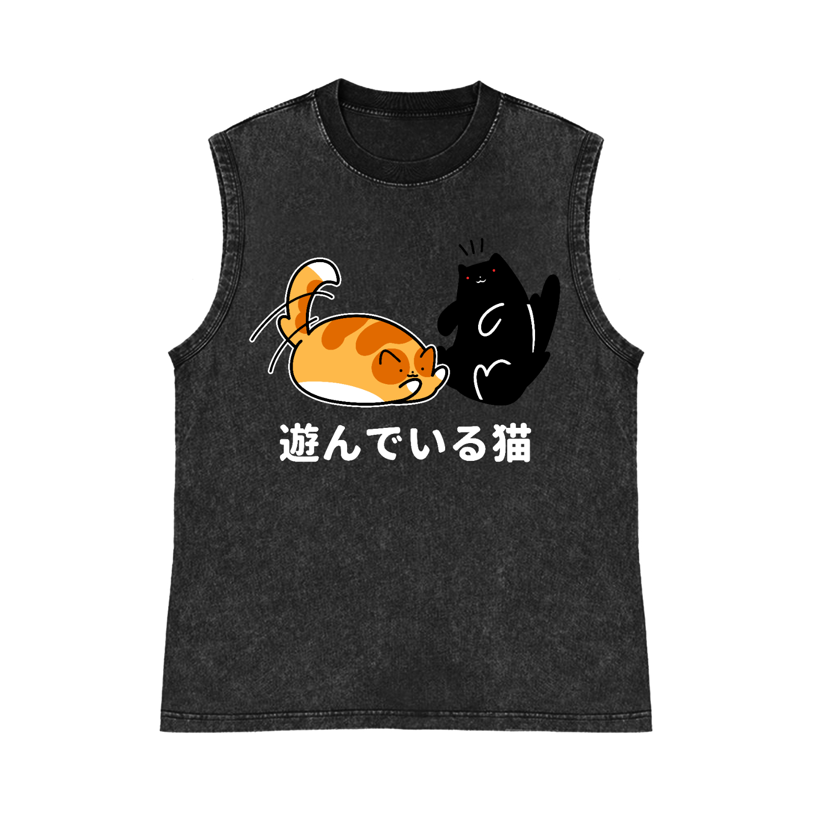 Cat Pure Cotton Wash-Dyed Sleeveless Tank Top