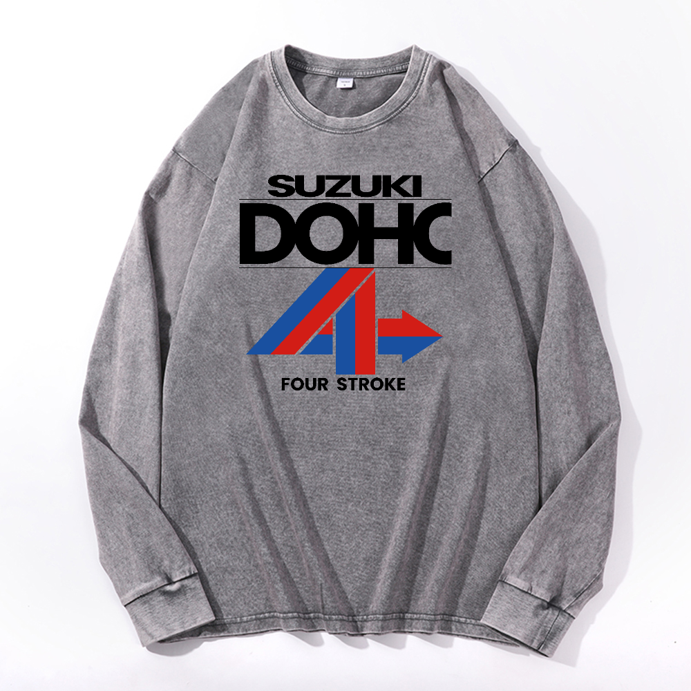 Suzuki DOHC Vintage Cotton Wash Crewneck Long-Sleeve T-Shirt