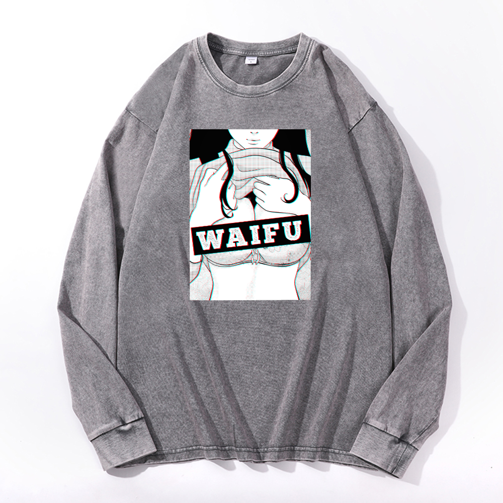 Vintage Cotton Wash Crewneck Long-Sleeve T-Shirt