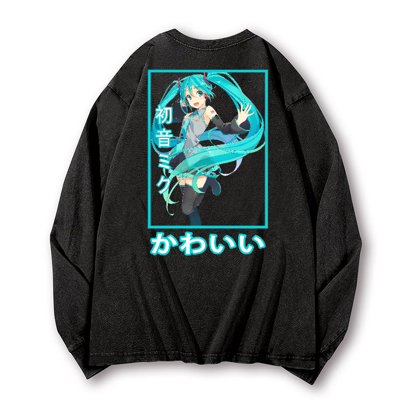 Hatsune Miku Vintage Washed Cotton Back Art Long-sleeve T-shirt