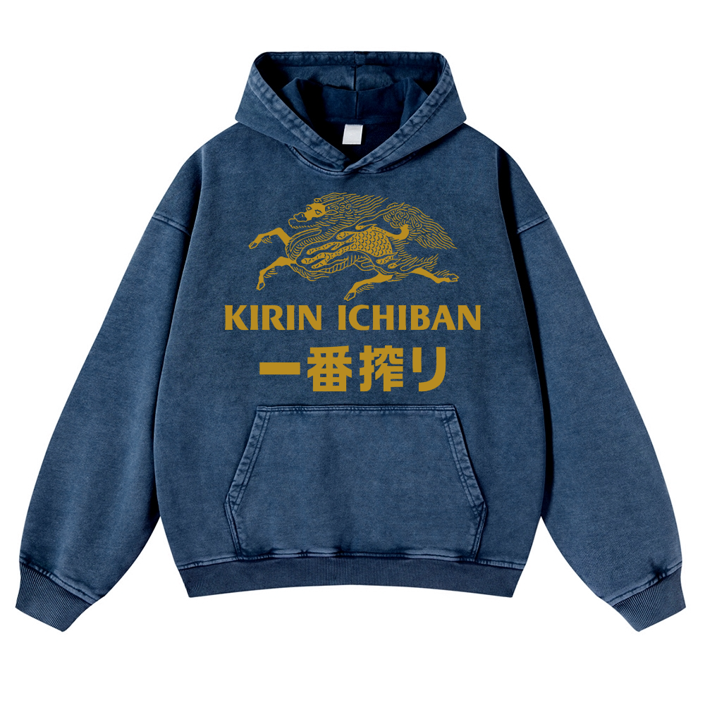 Kirin lchiban Brewery Beer Vintage Washed Thick Cotton Hoodie